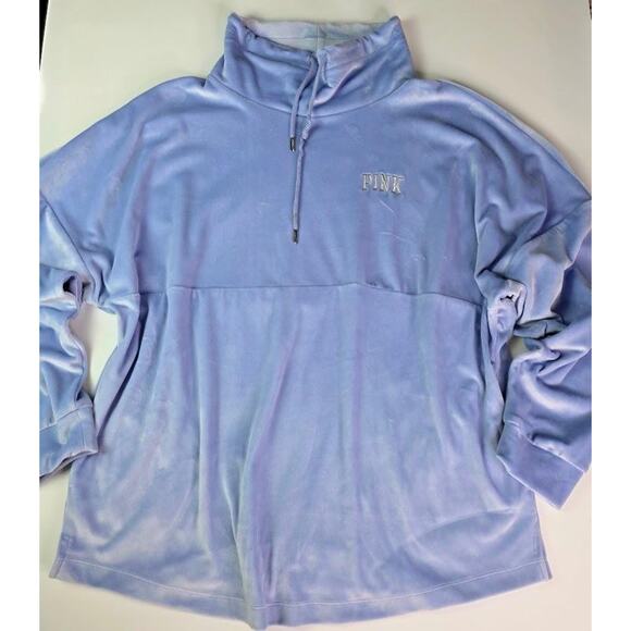 PINK Victoria's Secret Pullover Women's Large Fleece Velour Quarter Zip Pocket - Picture 1 of 16